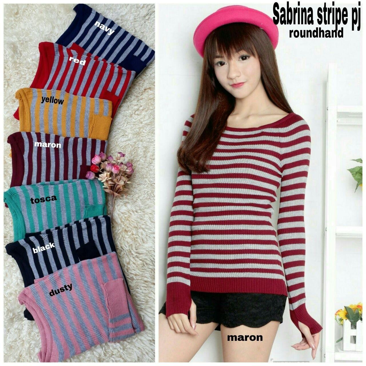 Grand LMS Sweater Sabrina Stripe Garis Roundhand Bahan Rajut Stretch Fit to L / Sweater Wanita / Baju Hangat / Baju Tebal / Sweater Panjang / Kaos Sweater / Atasan Muslim / Atasan Wanita