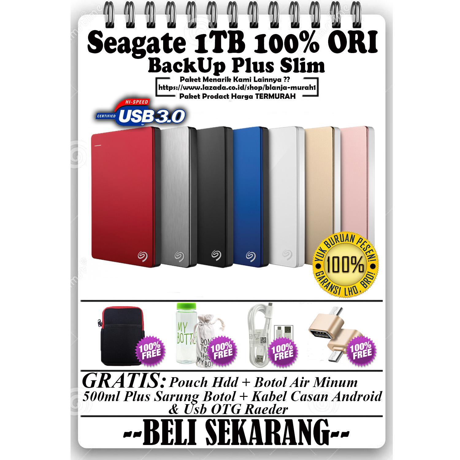Seagate BackUp Plus Slim 1TB - HDD / HD / Hardisk External Usb 3.0 - GRATIS Pouch Harddisk + Botol Air Minum 500ml Plus Sarung Botol + Kabel Casan Android & Usb OTG Reader