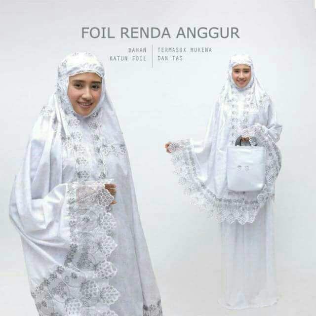 Stelan Mukena Dewasa Foil Renda Anggur Warna Putih