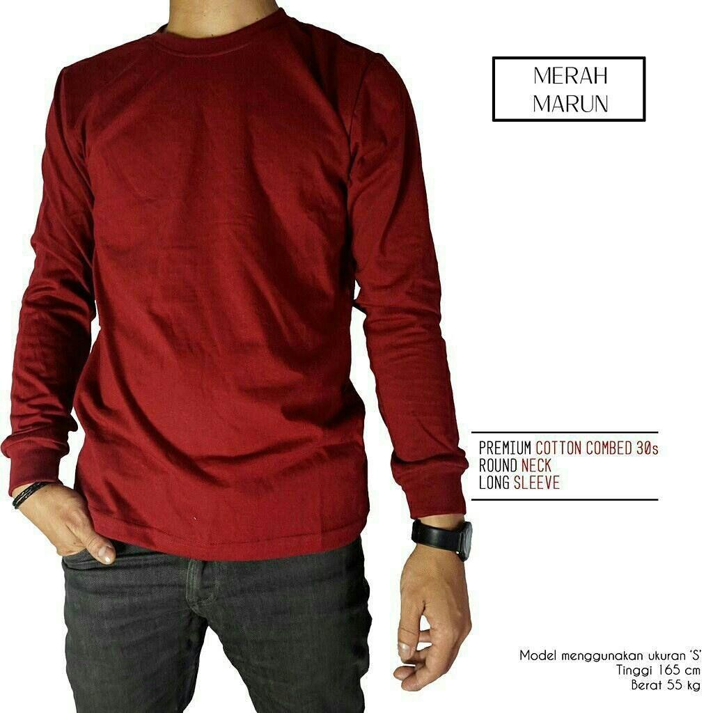 T-Shirt Unisex / Kaos Polos Lengan panjang Combed 30s Marun