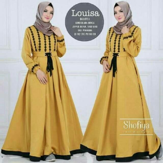 Gamis renda dada baloteli Louisa dress xL baju muslim wanita syari simple daily hijabers niqob cadar (Gold renda putih)