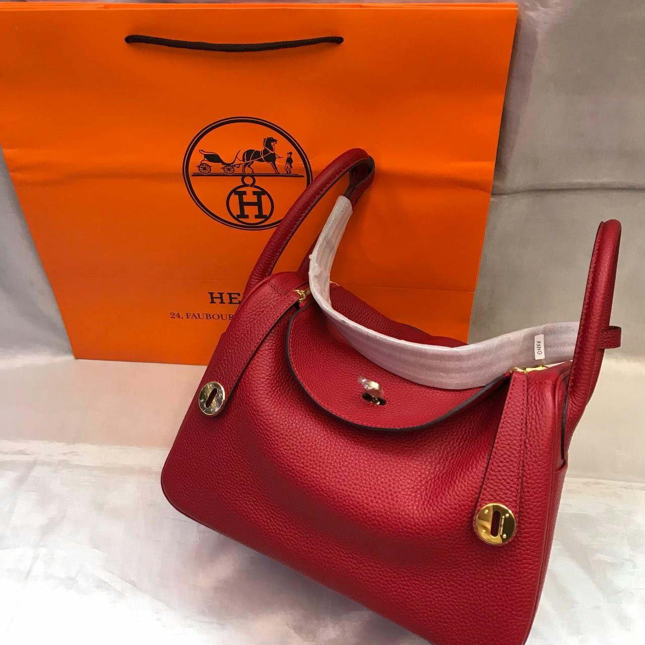 TAS HERMES LINDY CLEMENCE RED GHW 30CM MIRROR QUALITY