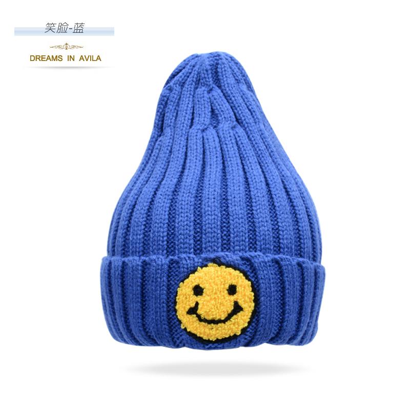 Masuknya Topi Beanie Topi Rajutan Manis Musim Gugur atau Musim Dingin Siswa Lebih Tebal (M1028 Bulat Wajah Tersenyum- merah Tua)