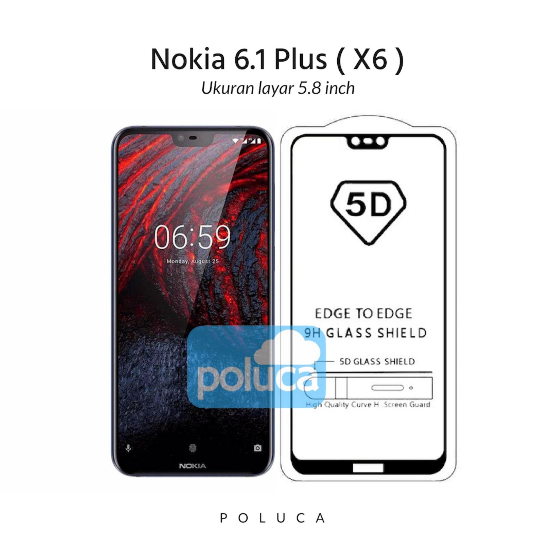 Poluca 5D Full Cover Tempered Glass Nokia 6.1 Plus ( X6 ) Full Lem Anti Pelangi - Hitam