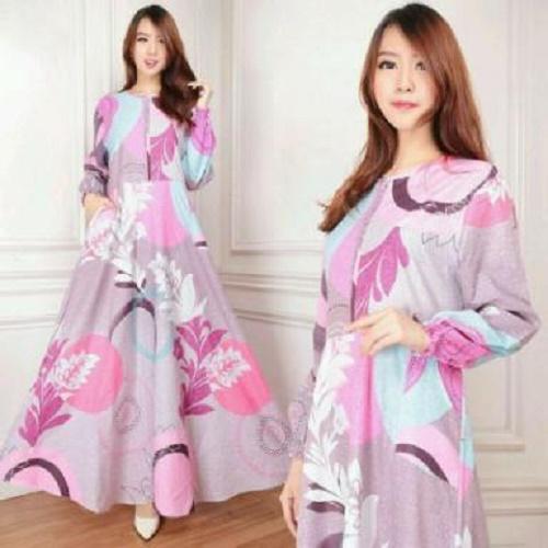 SUPPLIER GROSIR 14293 E24 MAXI BUSUI MAXY SYARI GAMIS LENGAN PANJANG BAJU MUSLIM FASHION BUSANA MUSLIMAH WARNA ABU MURAH KEKINIAN BAHAN KATUN