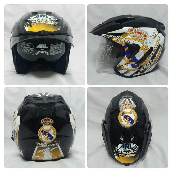 Helm ARL Club Bola Half Face Double Visor Real Madrid Hitam.