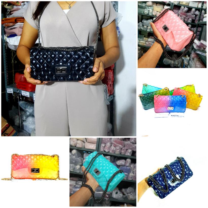 tas wanita jelly pelangi besar 22cm BISA BAYAR DITEMPAT tas selempang wanita - tas fashion import