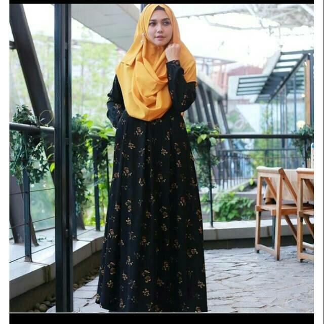 R2G Store - Syar'i monalisa / busana muslim wanita hitam motif