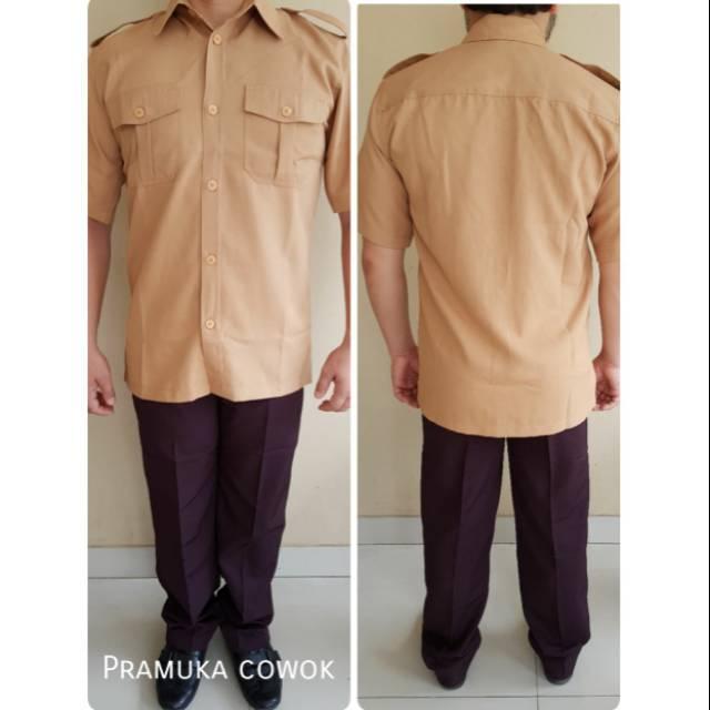 ATASAN /SET BAJU KEMEJA SERAGAM GURU KAKAK PEMBINA PRAMUKA COWOK/PRIA/LAKI-LAKI COKLAT TUA MURAH