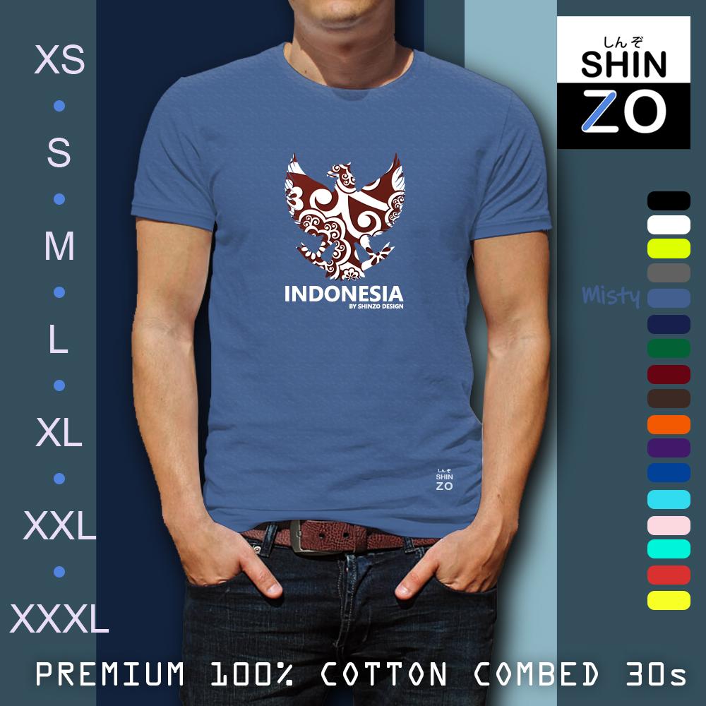 Shinzo Design - Kaos Premium Cotton Combed 30s Ring Spun Export Quality - Oblong Distro T Shirt Tee Casual Fashion Atasan Cloth Anime Custom - Pria Wanita - Dirgahayu Republik Indonesia Garuda Pancasila Batik - Premium Misty Navy Dongker Corak Glitter