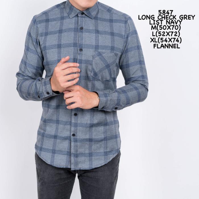 7 LONG CHECK GREY LIST NAVY KEMEJA PANJANG GROSIRAN - UgeEsF