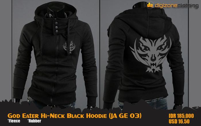 Hemat 10%!! GOD EATER HI-NECK BLACK HOODIE (JA GE 03) - ready stock