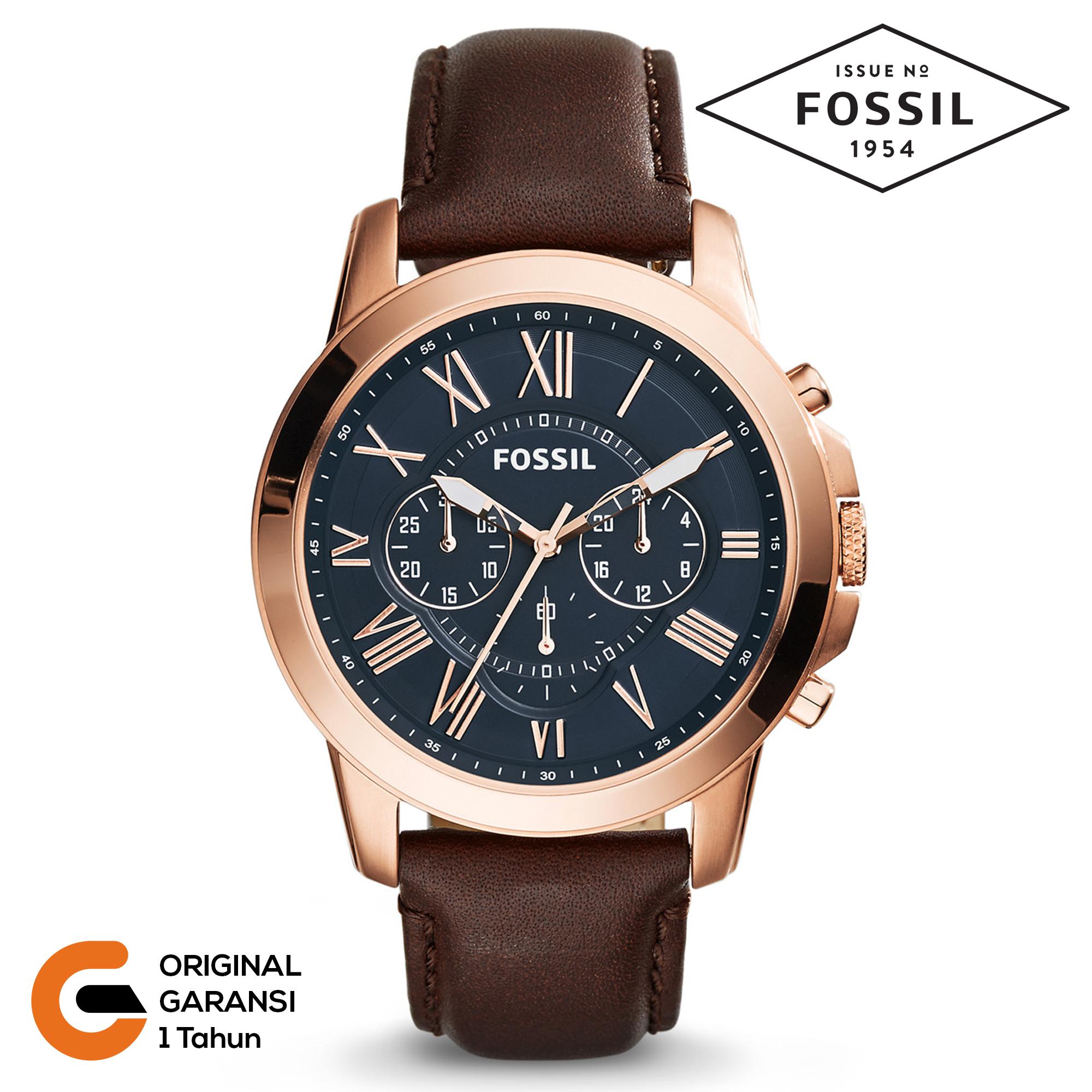 Jual Jam Tangan Pria Fossil Terbaru Fossil Jam Tangan Pria Fossil Grant Chronograph Tali Kulit Leather Quartz Movement Blue Navy Brown Cokelat