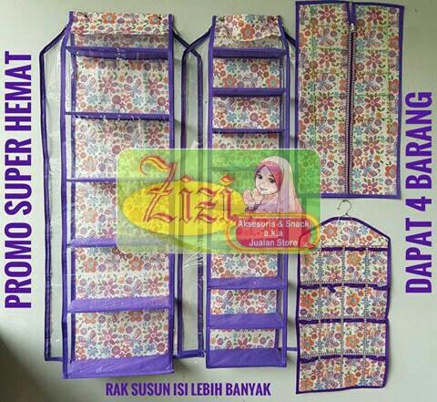 Rak 4in1 Alas Triplek Kayu Resleting Motif Organizer Zizi Aksesoris Hana_id.Store