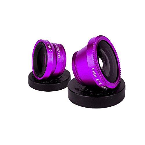 Ungu Universal Clip-On 180 Derajat 3 In 1 Fisheye + Wide Angle + Makro Lensa Kamera Peralatan untuk I Phone 5 5 S 4 S 6 Samsung Galaxy S5/S4/S3 Note 4/3/2 HTC BlackBerry Bold Touch, sony Xperia, Motorola Droid