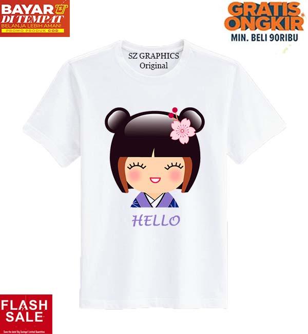 Sz Graphics Hello T Shirt Wanita Kaos Wanita T Shirt Fashion Wanita T Shirt Kaos Distro Wanita-Putih