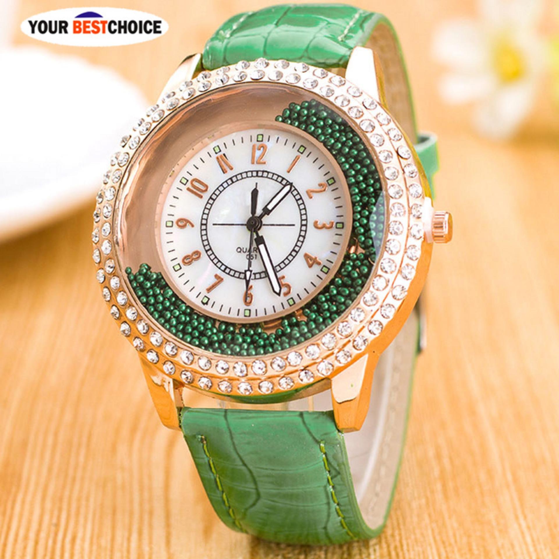 YBC Fashion Women PU Leather Watch Berlian Imitasi Kuarsa Jam Tangan Hadiah-Intl
