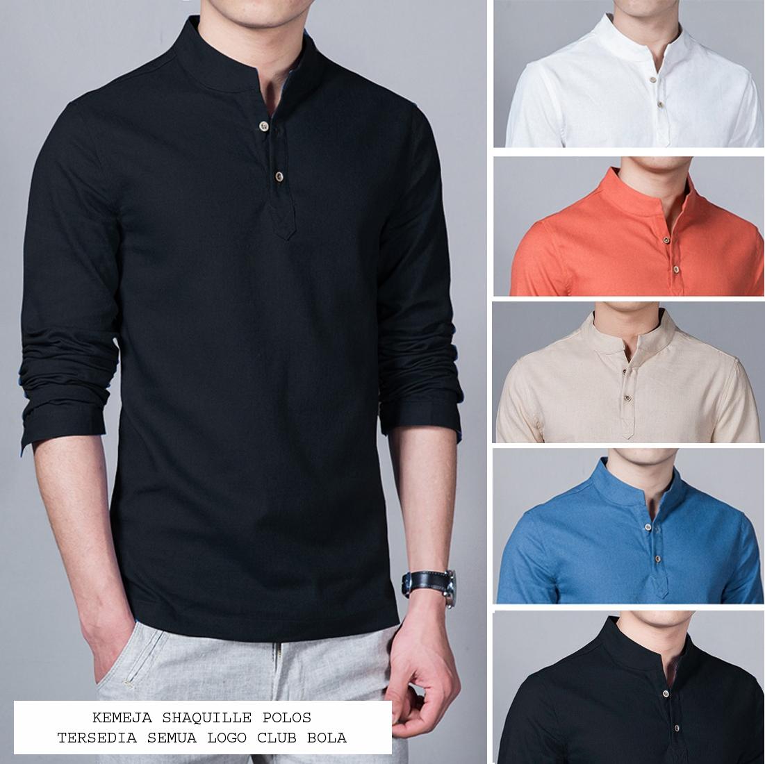 Kemeja Pria Baju Koko Shaquile Hitam Polos | Tersedia 5 Warna | Grosir Kemeja Muslim Gamis Pria Murah Distro