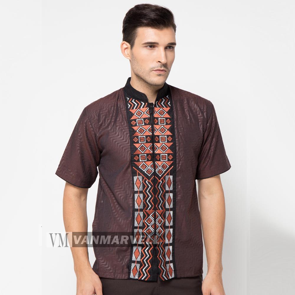 VM Kemeja Koko Muslim Pendek Modern Slim Motip Bordir