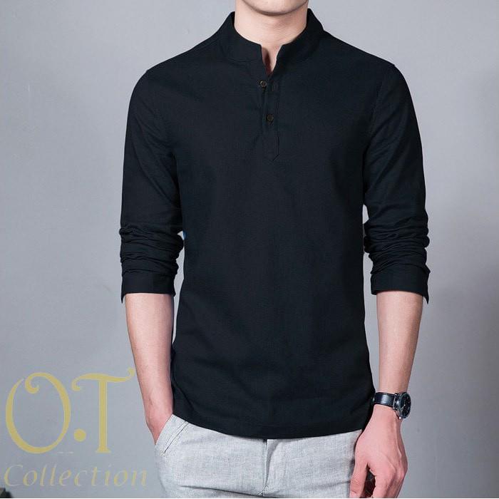 Promo Koko Hamish Black OT Baju Koko Pria Katun Twill Lengan Panjang Hitam Limited