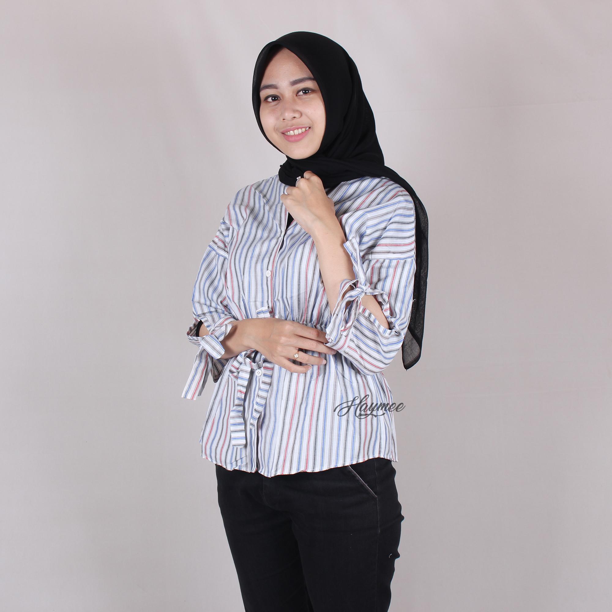 HaymeeStore Blouse Salur Kombinasi MIA TOP CAMEL Blouse Casual Wanita Atasan Salur Cewek