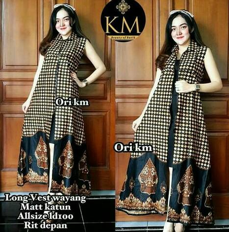 Dress Batik Solo. Long Vest Batik Wayang Sogan