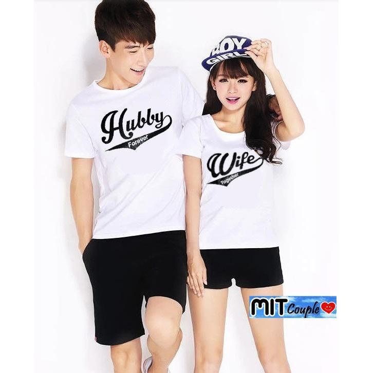Kaos Couple / baju couple / Kaos Pasangan Hubby Wife Putih