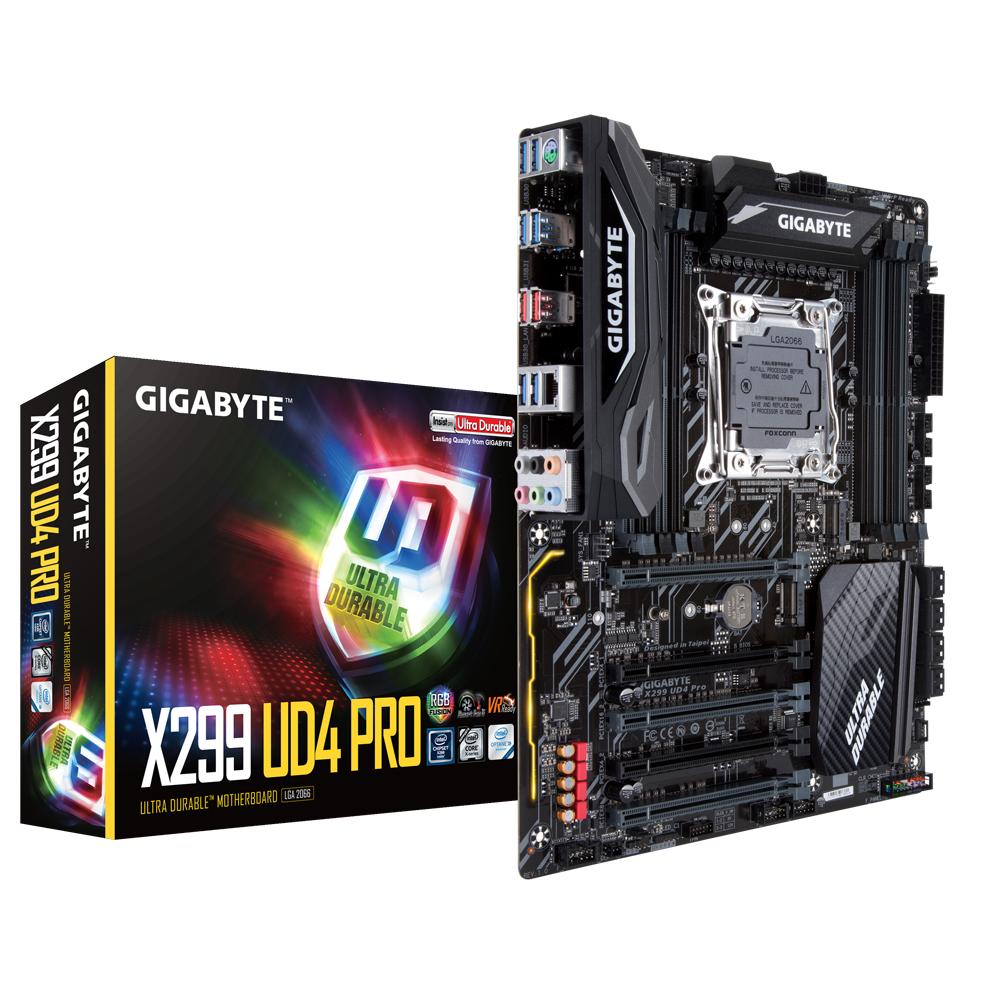 Gigabyte Motherboard X299 UD4 Pro - Ultra Durable motherboard with RGB Fusion, Digital LED strip support, Dual M.2, 120dB SNR ALC1220, Intel Gaming LAN, USB 3.1 gen 2 Type-A - Hitam