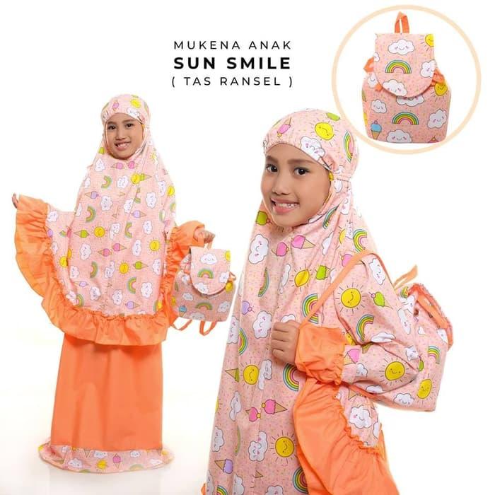 MUKENA ANAK KARAKTER SUN SMILE ORANGE TAS RANSEL PAUD TK SD 2 - 10 TAHUN