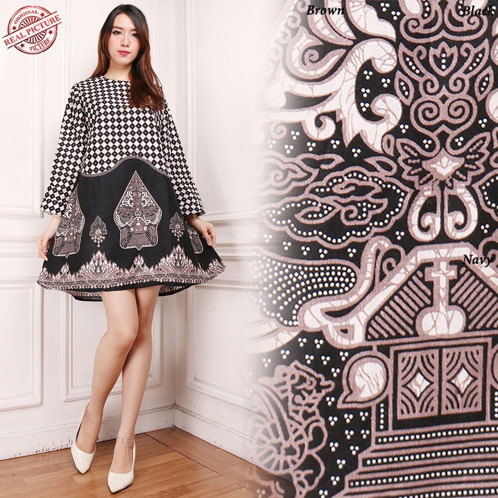 Cj collection Dress maxi pendek atasan blouse short tunik kemeja batik wanita jumbo shirt mini dress Veronica M - XL