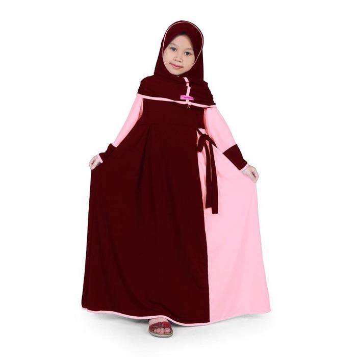 Gamis Baju Muslim Anak Perempuan Jersey Marun Peach MJRN01