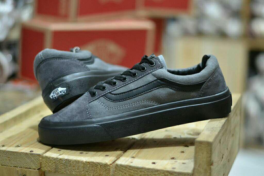 Sepatu Vans OS Pria Sole karet Hitam PROMO MURAH Abu-Abu