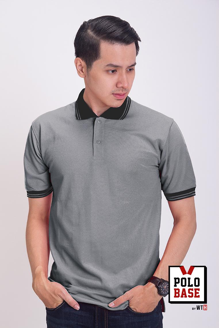 BAJU KAOS KERAH POLO SHIRT COWOK PRIA ABU MUDA KERAH HITAM POLOBASE ID