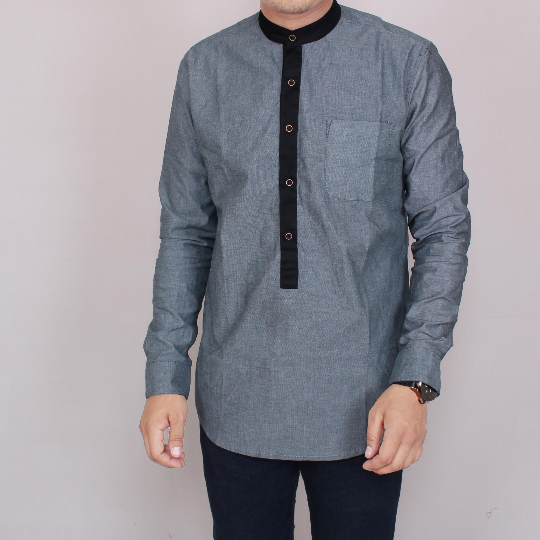 Zoeystore 5861 Baju Koko Pria Exclusive Baju Muslim Pria Baju Koko Polos Baju Koko Lengan Panjang Elegan Iron Gray