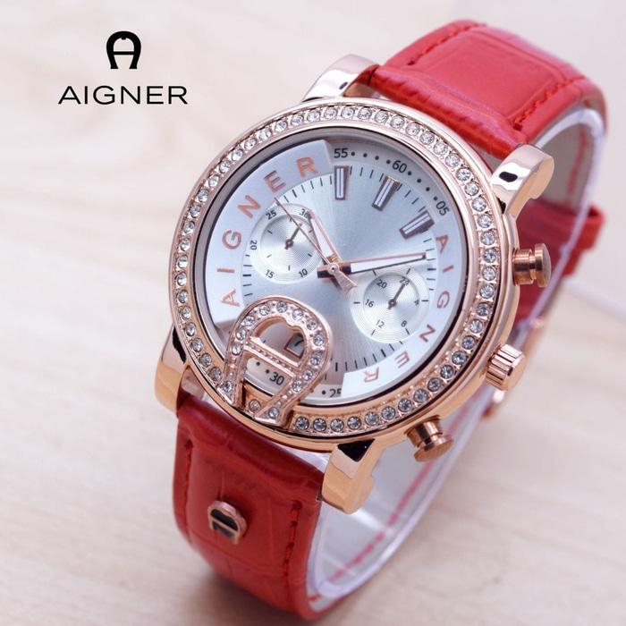 Jam Tangan Wanita / Cewek Murah Aigner Bari Diamond Leather Red| AMO Store