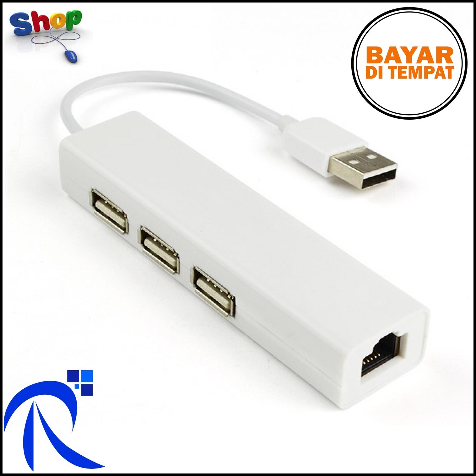 Rims USB To Ethernet External Network Card With USB Hub - White Putih Pengganti Ethernet Pc Dilengkapi USB 3 Port Awet Berkualitas FREE ONGKIR
