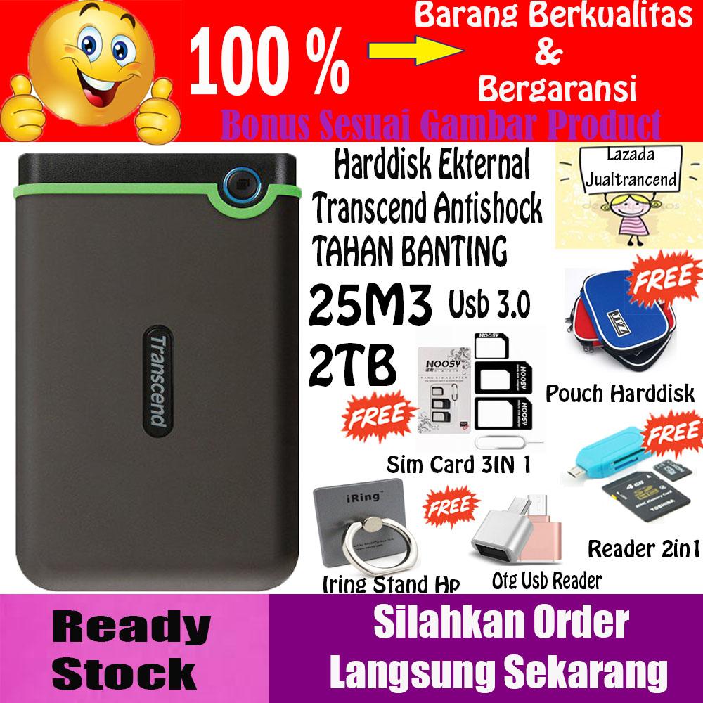 Transcend StoreJet 25M3 2TB - HDD / HD / Hardisk External Antishock - Hitam - GRATIS Otg Usb Reader + Sim Card 3IN 1 + Iring Stand Hp + Reader 2IN 1 + Pouch HDD