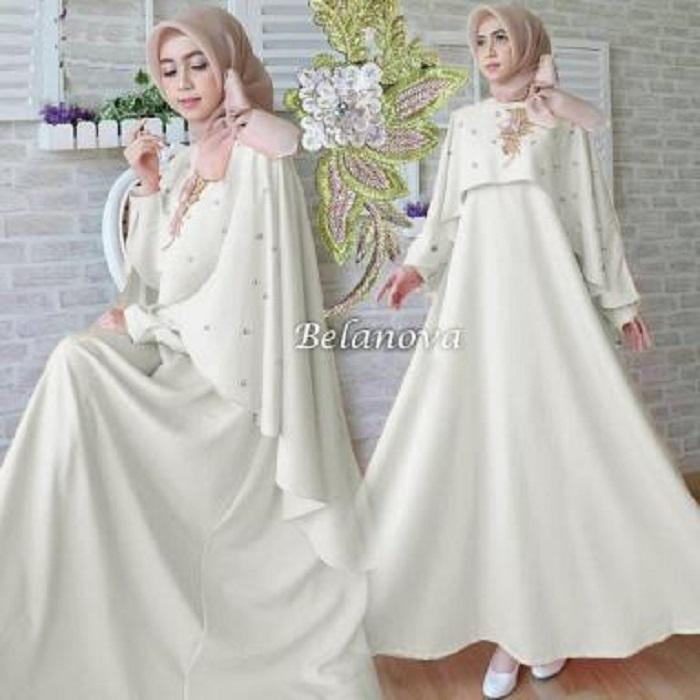 BajuReady 15321 S13 PAKAIAN WANITA DEWASA BAJU MUSLIM CEWEK WARNA PUTIH MAXI DRESS SYAIR GAMIS KEKINIAN BAHAN WOOLPECH MODIS MODERN MUSLIMA TREND