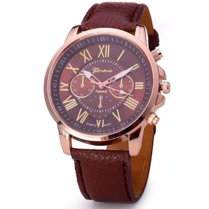 BEMURSHOP J028 Jam Tangan Geneva / Analog Quartz / Jam Tangan Cewek Cantik / Kulit Warna Coklat Promo