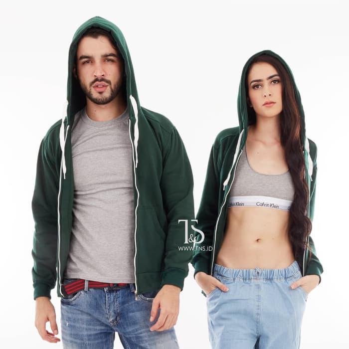 DISKON Jaket Hoodie Zipper HIJAU ARMY Polos PRIA M - XL TERMURAH