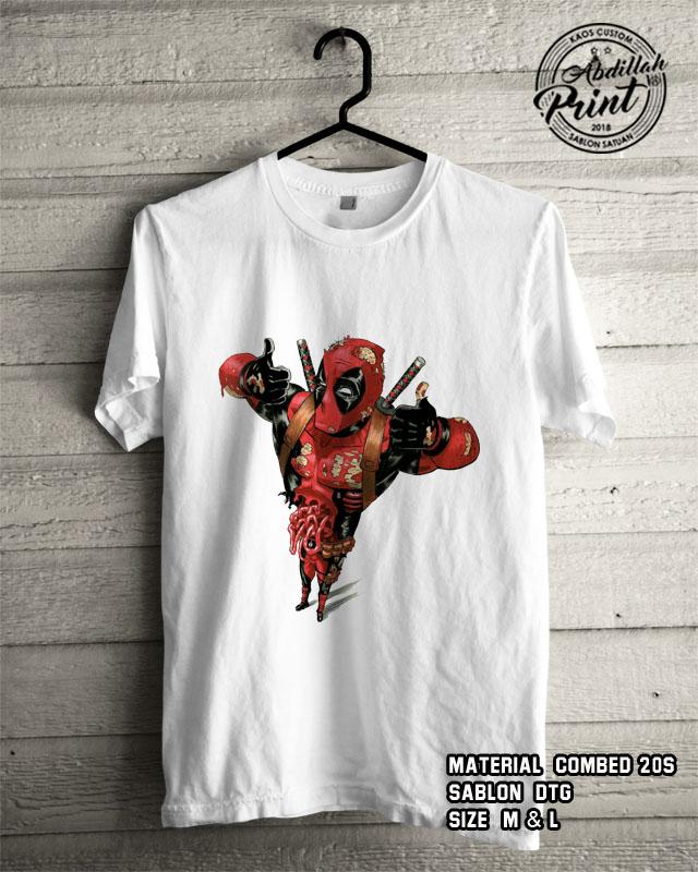 Kaos Distro Custom Design T Shirt Casual Atasan Pria Wanita Cotton Combed 20s Sablon DTG Quality Export - Superhero Marvel Avengers Deadpool - Deadpool 1 -White