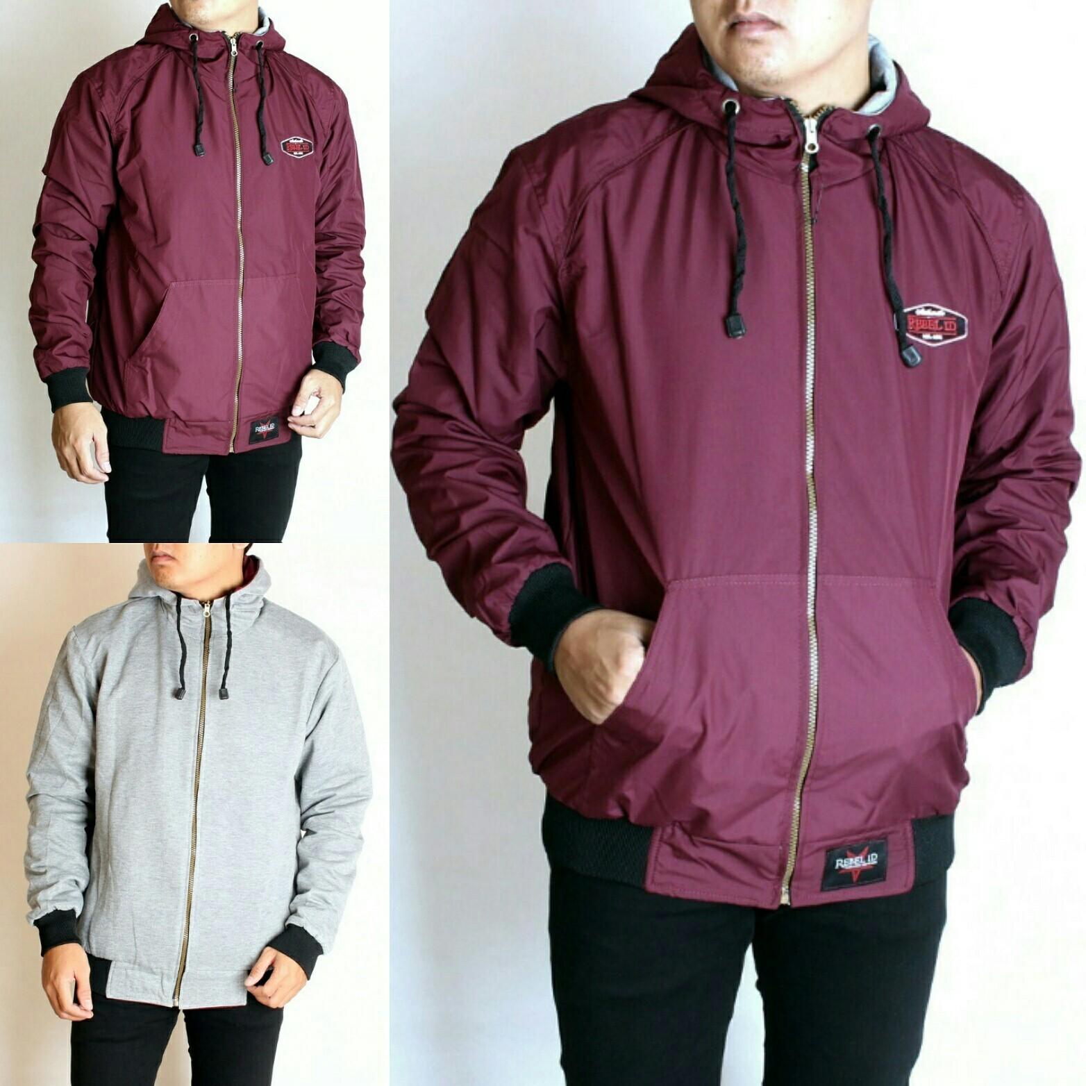 3R jaket parasit taslan bolak balik pria hoody merah marun