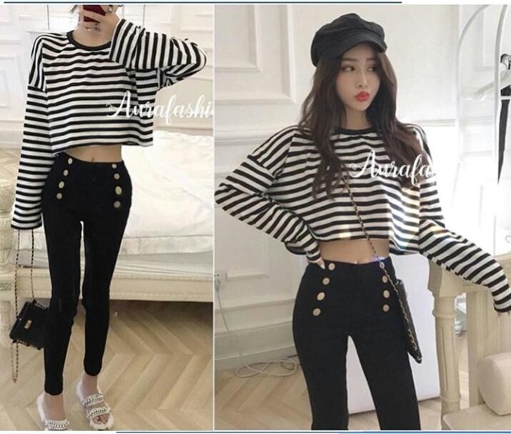 J&C Kaos Gia Stripe / Baju Pendek Wanita / Kaos Pendek / Atasan Model Crop Tee