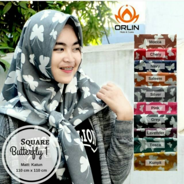 Segiempat katun segi empat motif butterfly square jilbab hijab instan katun denim supernova hits