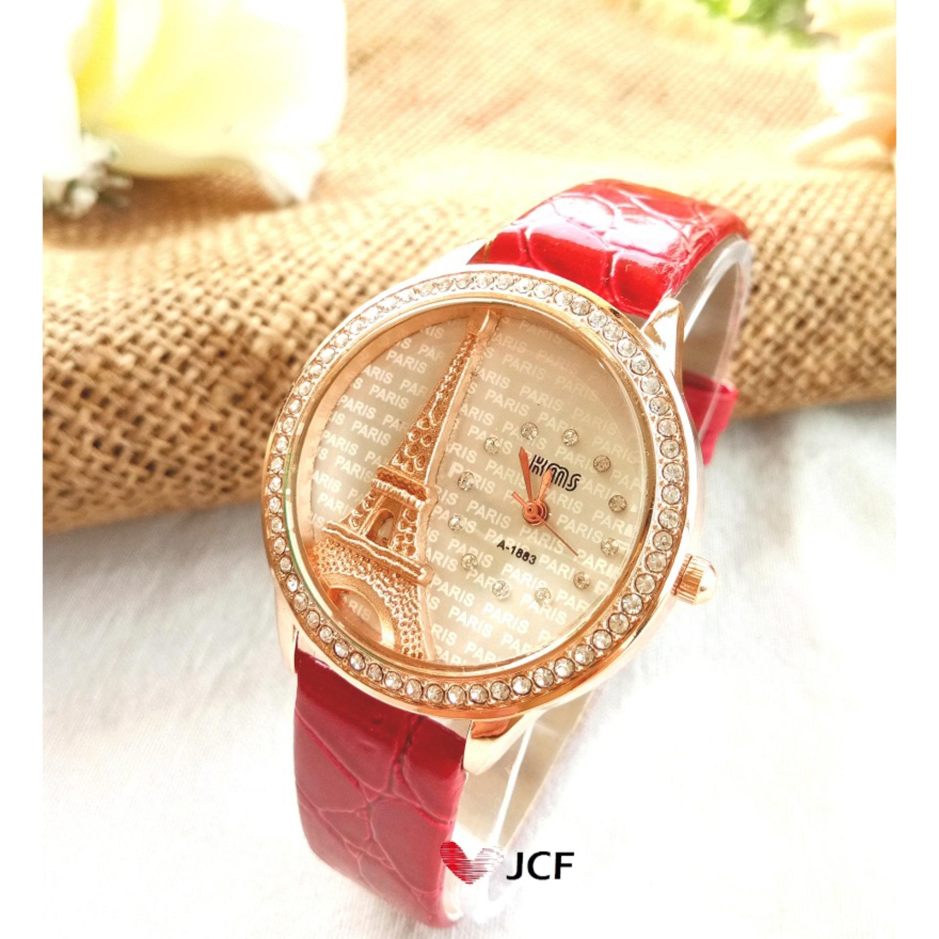 JCF Jam Tangan Kulit Analog Korean Style Fashion Wanita Cantik Mewah Rhinestone Diamond Import - Paris 596