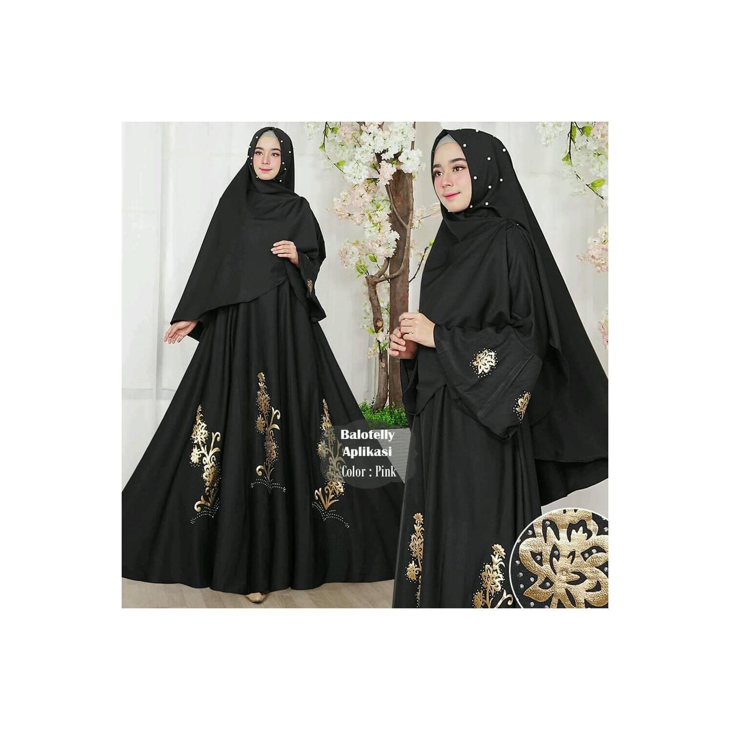 gamis syari balotelly aplikasi hitam