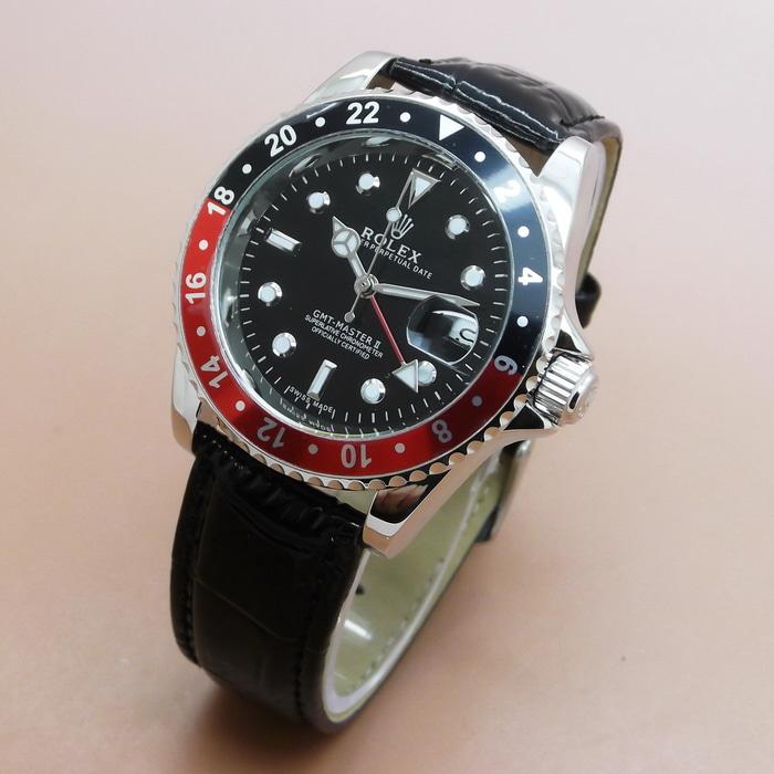 PROMO TERLARIS - Jam Tangan Pria / Cowok Rolex GMT Leather Black Red TERMURAH
