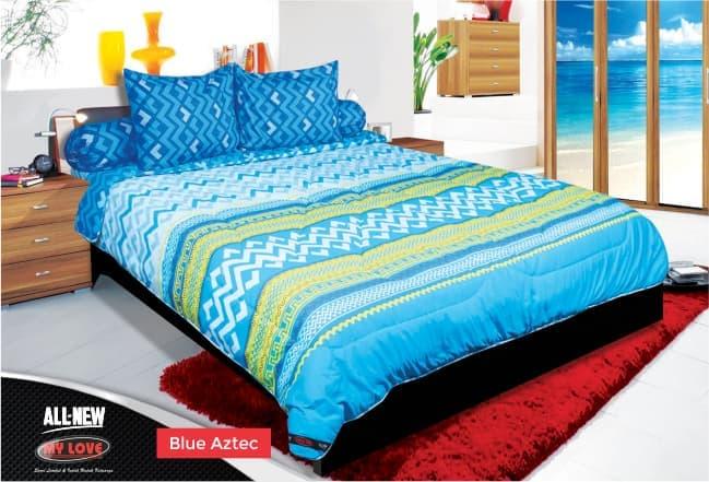 BEDCOVER SET MY LOVE BLUE AZTEC No.1 KING 180 T30 BCS ZIGZAG BED COVER Exclusive