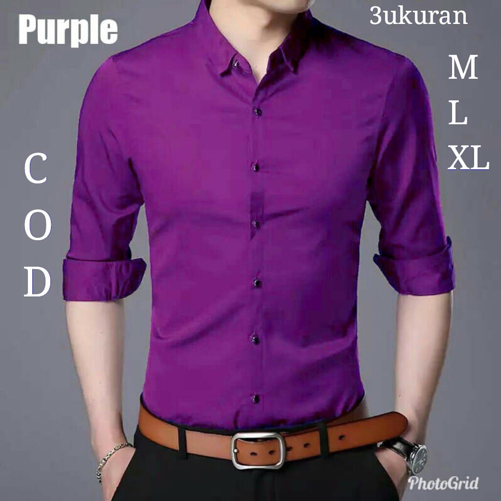 Theclover kemeja PRIA lengan panjang slim fit M-L-XL/kemeja polos PURPLE/HEM kemeja /kemeja kantor/kemeja formal