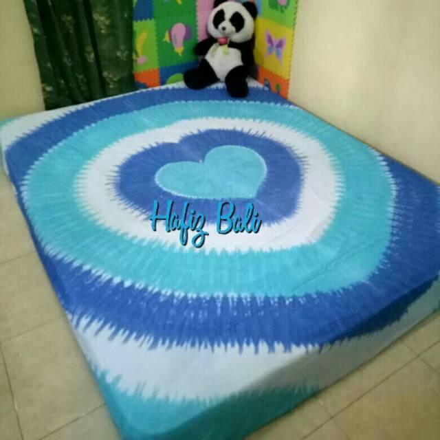 Sprei Bali Katun Tiedye Murah Motif Love White Blue